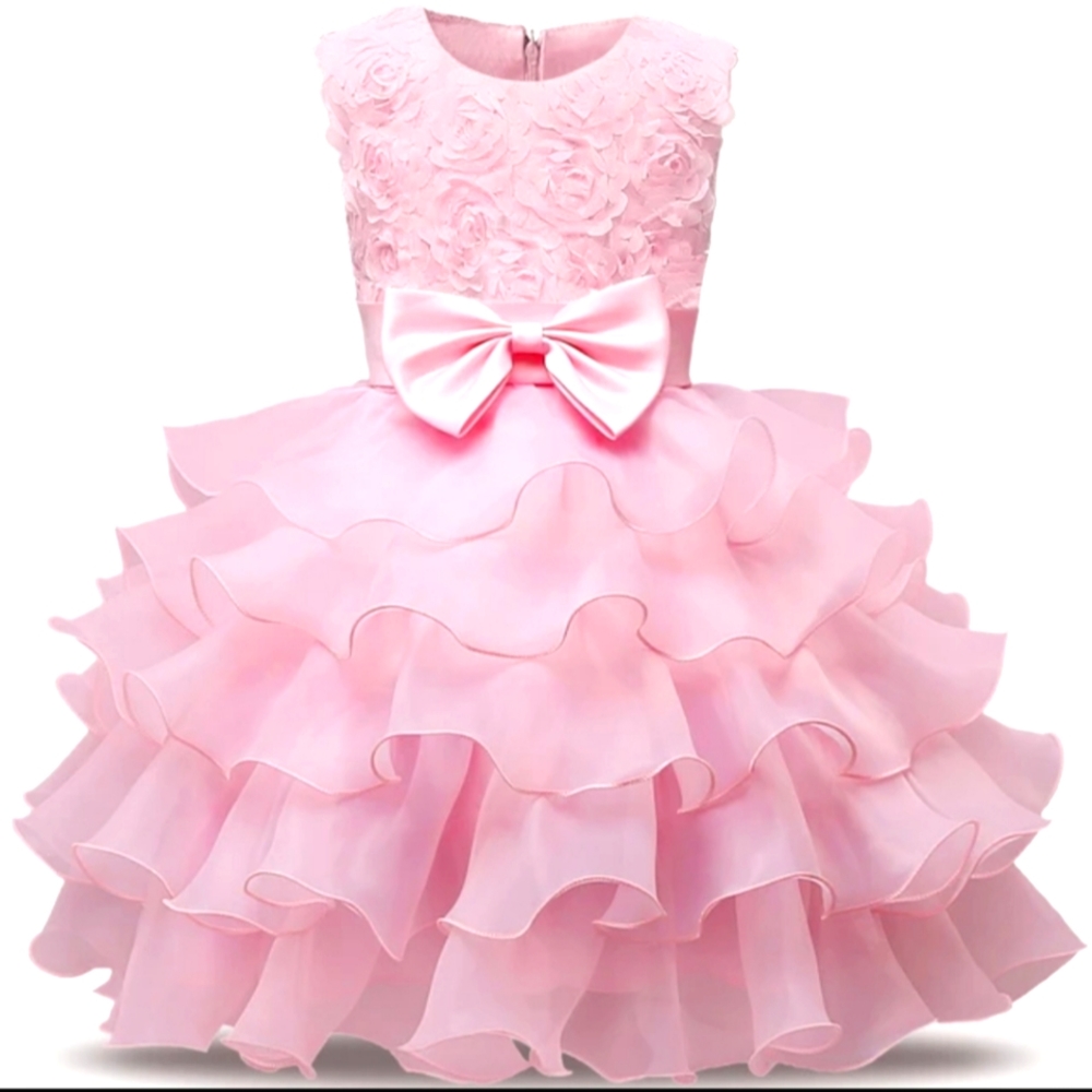 NWT Pink Rosette Ruffle Dress Bow Detail Size 12-18 Months